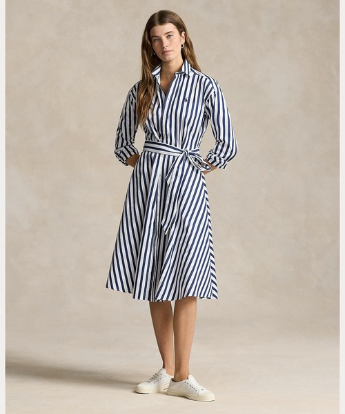 ベルテッド ストライプド コットン シャツドレス（シャツワンピース