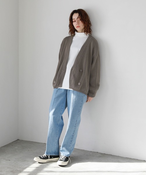 ビッグシルエット畦編みダブルブレストニットカーディガン