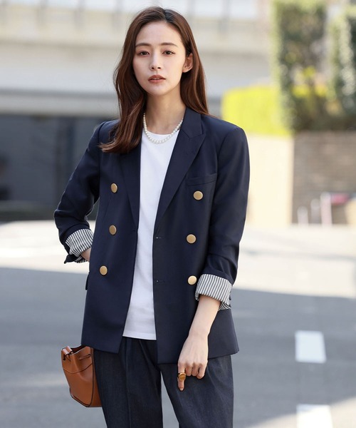 セール】金ボタンミドル丈ダブルテーラードジャケット（テーラード