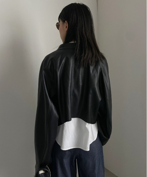 ROUND SHORT SYNTHETIC LEATHER JACKET（その他アウター）｜Ameri