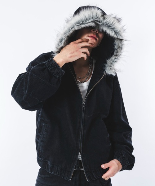 SHORT ROUND/【26年春夏新作】ファーフードスラッシュデニムブルゾン