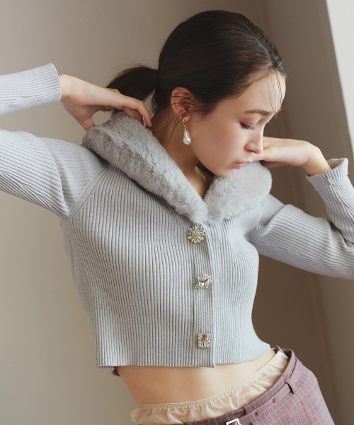 LILY BROWN（リリーブラウン）の「[L.B CANDY STOCK]ファー衿ニット