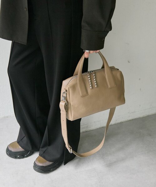 セール】《本革/ショルダー付き》スタッズボストンバッグ（ボストン