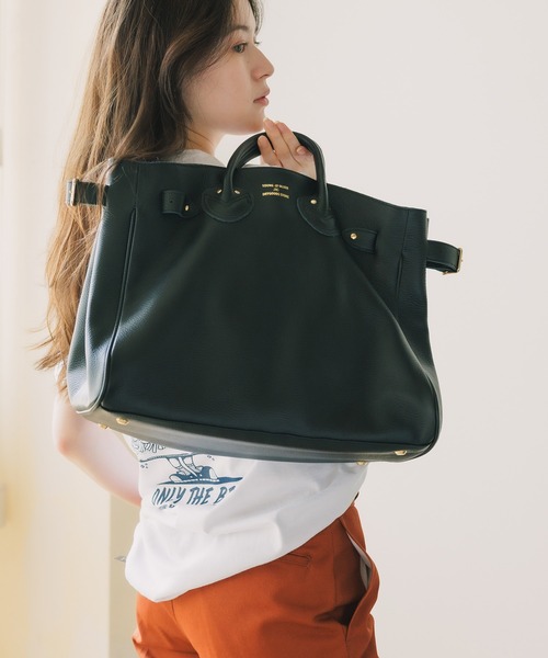 YOUNG & OLSEN/ヤングアンドオルセン EMBOSSED LEATHER BELTED TOTE M