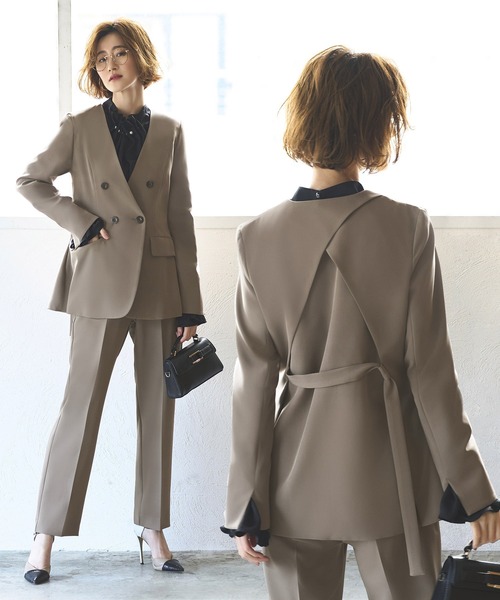 バッククロスケープダブルブレストジャケット＆ストレートパンツ