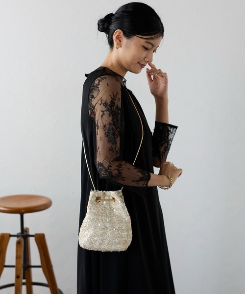 ツイードスパンコールバッグ 結婚式 お呼ばれ 顔合わせ（ショルダー