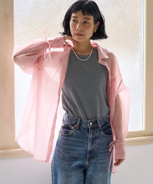 セール】シアーワッシャーシャツ/袖リボン シアーシャツ（シャツ