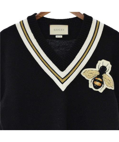 ブランド古着】アップリケVネックニット 蜂ワッペンセーター（ニット