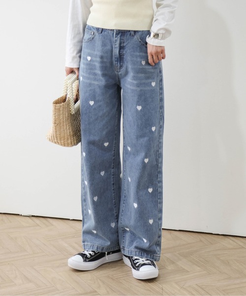 セール】ハート刺繍ストレートデニム（デニムパンツ）｜AMELY