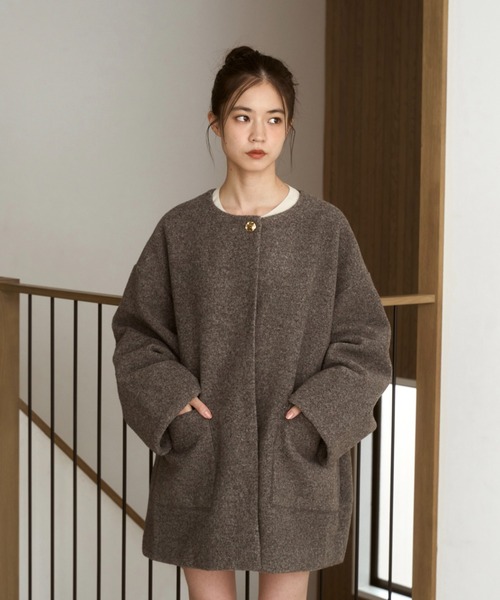 ノーカラーボアミドルコート（ノーカラーコート）｜moi tytto