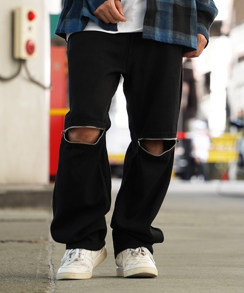 膝ZIP ワイドバギーパンツ / Knee ZIP Wide Baggy Pants（デニムパンツ