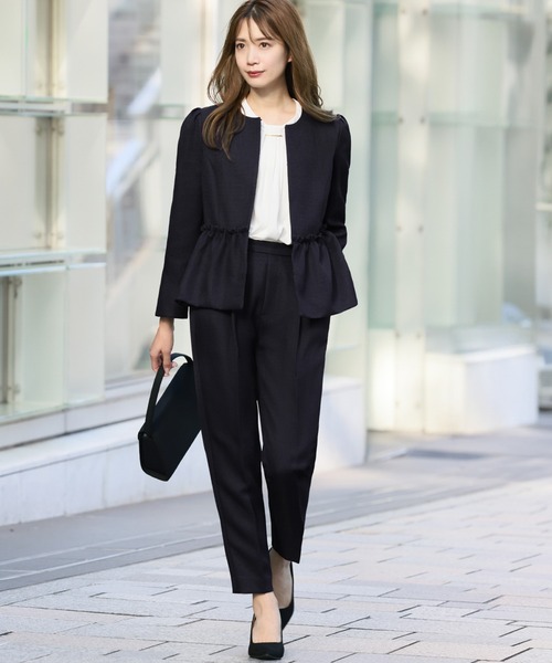 セール】ツイードペプラムノーカラージャケット テーパードパンツ