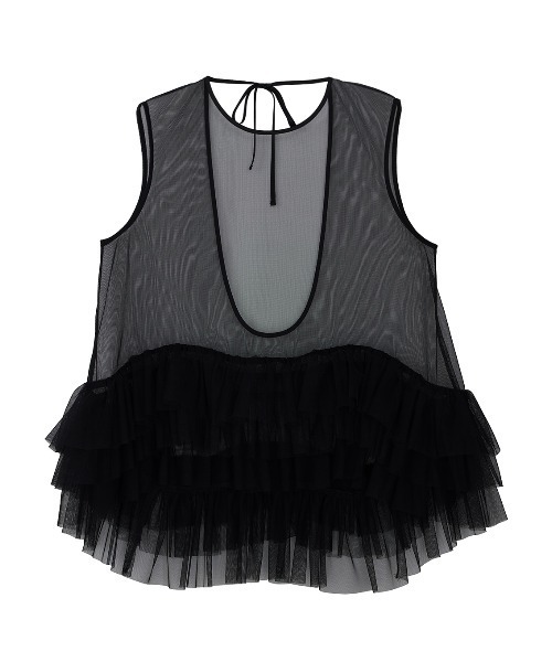 セール】BLACK TULLE HEM RAFFLE TOP（シャツ/ブラウス）｜Ameri