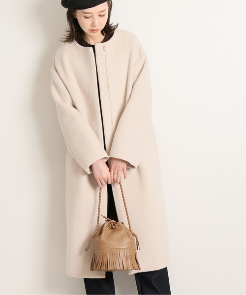 セール】ラムウールノーカラーロングコート◇（ノーカラーコート