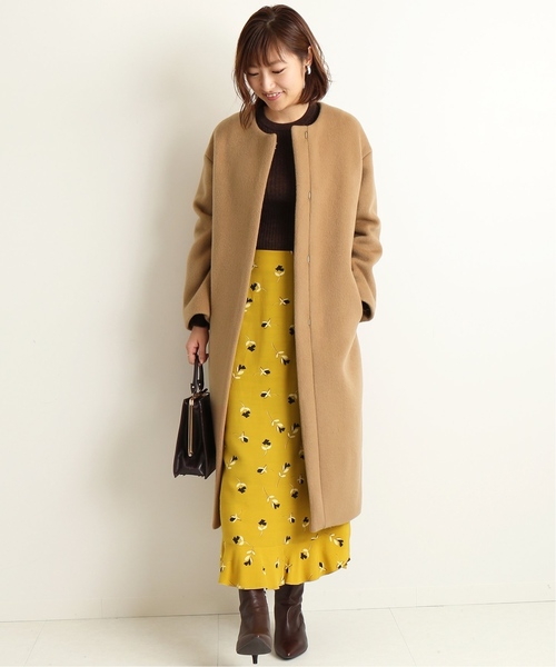 セール】ラムウールノーカラーロングコート◇（ノーカラーコート