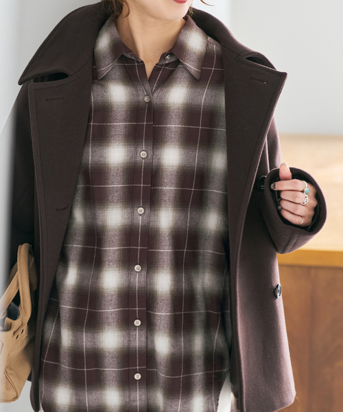 メタルボタンオンブレーチェックルーズシャツ（シャツ/ブラウス