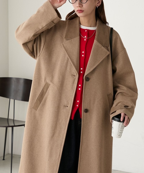 セール】襟コーデュロイリバーメルトンロングコート（チェスターコート