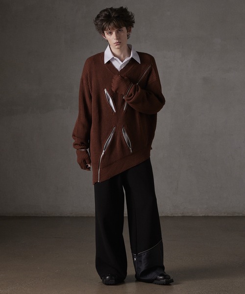 GRANCY】ZipDesign Asymmetry Knit / ジップデザイン アシンメトリー
