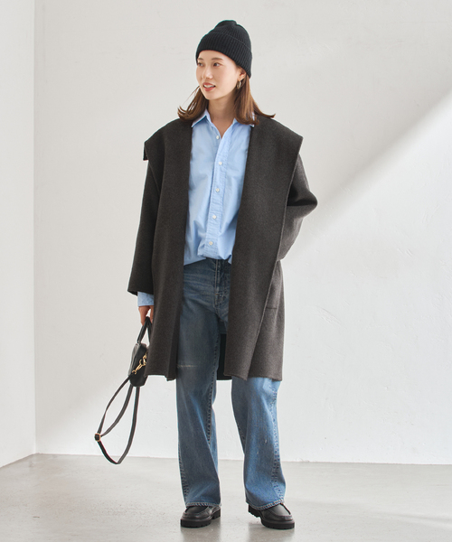 セール】SUPER160'sフーディショートコート（その他アウター