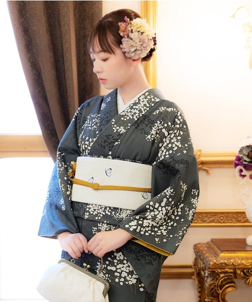 セール】レディース 洗える着物 単品 袷着物 M/L サイズ かすみ草に