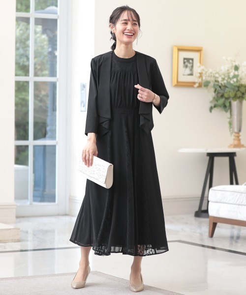 2点セットドレス（レースシフォン切替ワンピースドレス＋ショール
