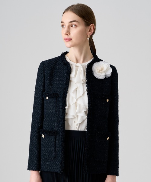 ANAYI（アナイ）の「ミックスツイードロングノーカラー ジャケット