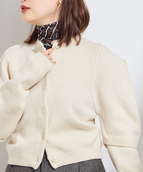 セール】【JANE SMITH】7G BIG SHOULDER CREW CARDIGAN：カーディガン