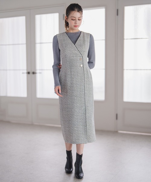 セール】2025秋冬新作 ツイードラップジャンスカ（ジャンパースカート