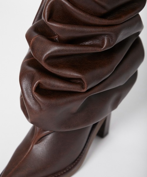 POOLDE/プールデ】Melted Boots Brown/ロングブーツ/ギャザー（ブーツ