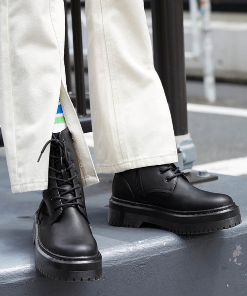 ブラッククリアハイソール レースアップサイドジップブーツ MONO-MART