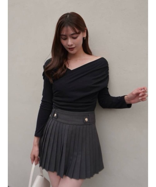 Asymmetric Cotton-blend Jersey Top（Tシャツ/カットソー）｜Her lip