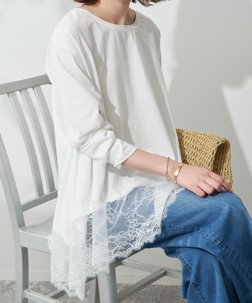 WEB限定/追加6》レースコンビカットソー（Tシャツ/カットソー）｜SLOBE