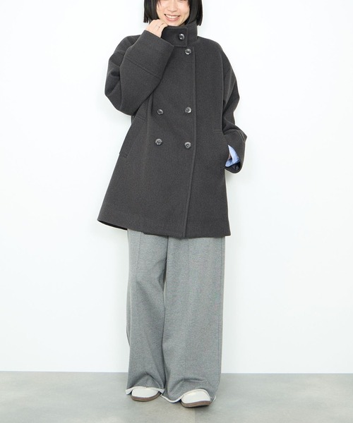 セール】Idnes スタンドカラー 3WAY ダブルボタン ミドルコート