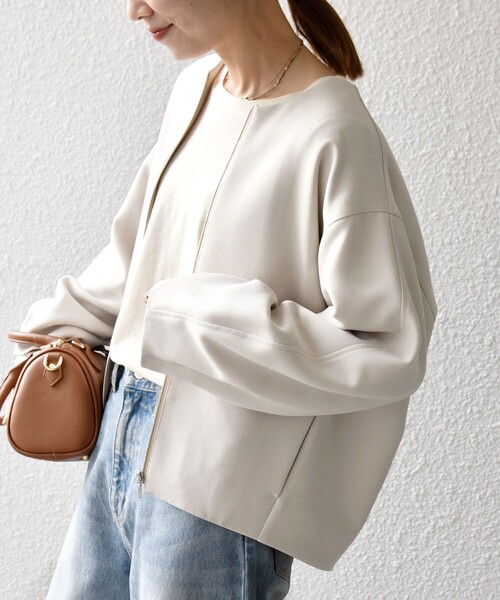 セール】SHIPS any:〈洗濯機可能〉ダブルクロス ノーカラー ジップ