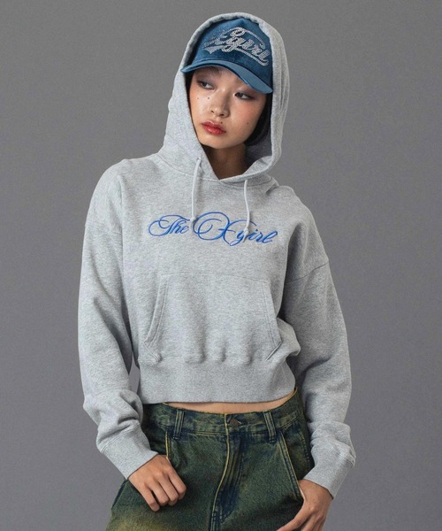 CURSIVE LOGO EMBROIDERY COMPACT SWEAT HOODIE（パーカー）｜X-girl