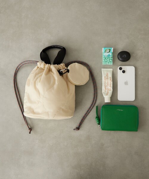 ナイロンキルト2WAY巾着バッグ ミニポーチ付き（ショルダーバッグ