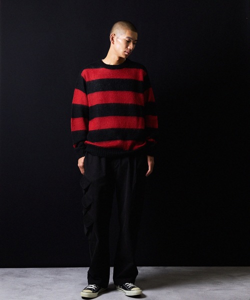 MOHAIR WIDE STRIPED KNIT SWEATER / モヘヤ ワイドボーダー クルー