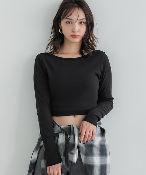 前後2WAY クロップド丈リブトップス（Tシャツ/カットソー）｜coca
