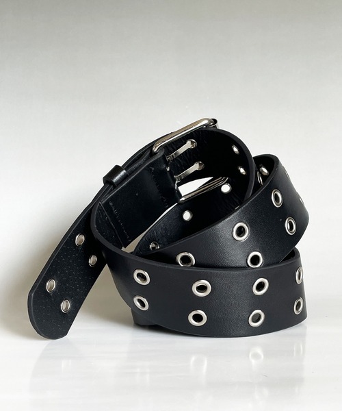 セール】ダブル アイレット デザイン バックル PUレザー ライトベルト