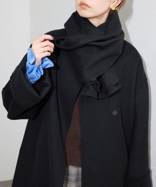 セール】《ストール付き》SUPER140 ダブルフェイスノーカラーコート