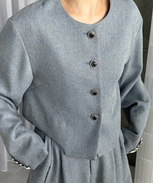 Ameri（アメリ）の「DEFORMATION SUMMER TWEED JACKET（ノーカラー
