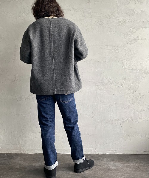 ダントン ノーカラー ウールコート ポケット付き 大きなボタン 紺 38