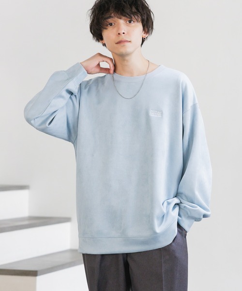 セール】カットスウェード/ワンポイント刺繍オーバーサイズクルー