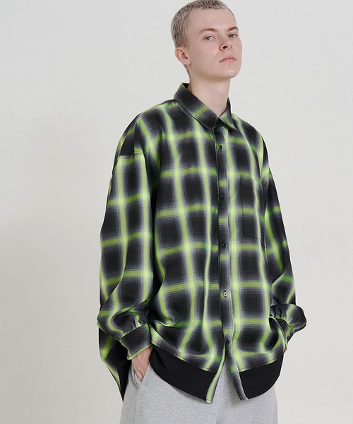 セール】【UNISEX】SOLID CHECK OVER SHIRTS/ソリッドチェックオーバー