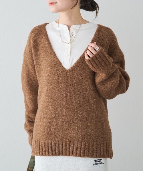 セール】アルパカ混深Vネックニットプルオーバー（ニット/セーター