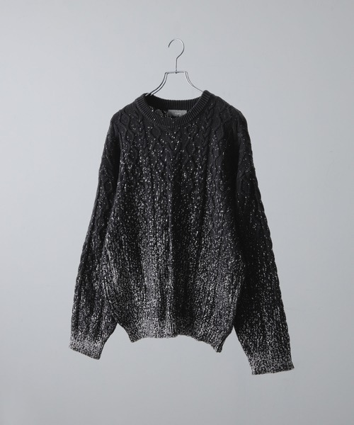 CLEL】Foil Print Cable Crew Neck Knit / 箔プリント ケーブルクルー