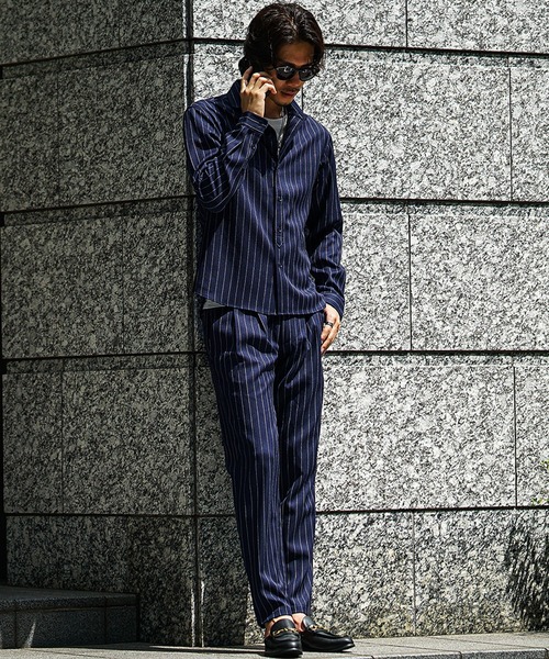 カッタウェイカラー長袖シャツセットアップ メンズ 上下セット