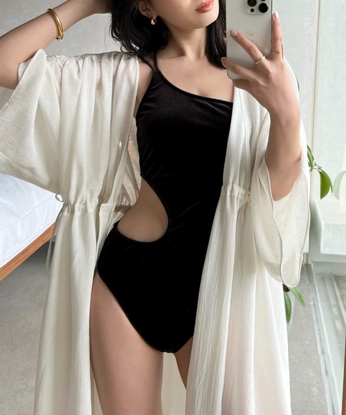 anuans（アニュアンス）の「サイドカットアウトベロアワンピース（水着