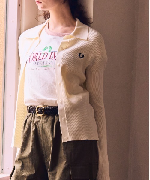 FRED PERRY/フレッドペリー] 別注 ワンポイントロゴ刺繍 リブニット