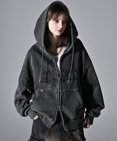 セール】heavy weight logo semi short vintage double zip parker